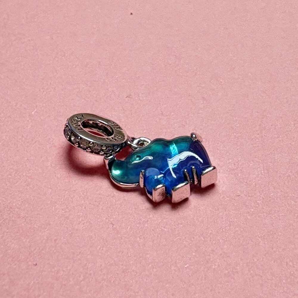 Pandora Blue Murano Glass Elephant Dangle Charm